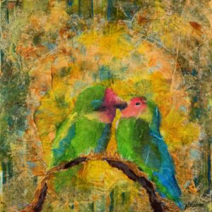 I Adore You, mixed media, Arizona lovebirds