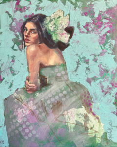 DAYDREAMING Oil mixed media with metal foil 20X16 inches on hardboard panel $875 Tedeschi Cuoco