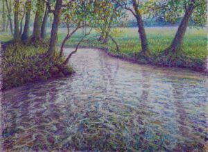The River, Soft pastel on paper, 36x48cm, NOK 15.000
