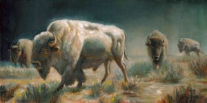 Small Buffalo Walk by Jen Bowen 10x20 oil on canvas copy