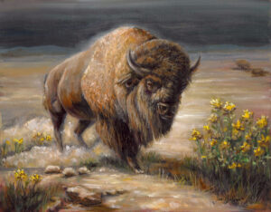 Small Columbine and Buffalo by Jen Bowen 11x14 oil on canvas