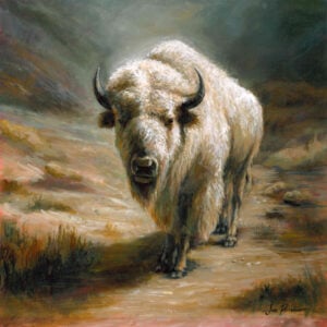 Small White Buffalo Stance by Jen Bowen 12x12 oil on linen